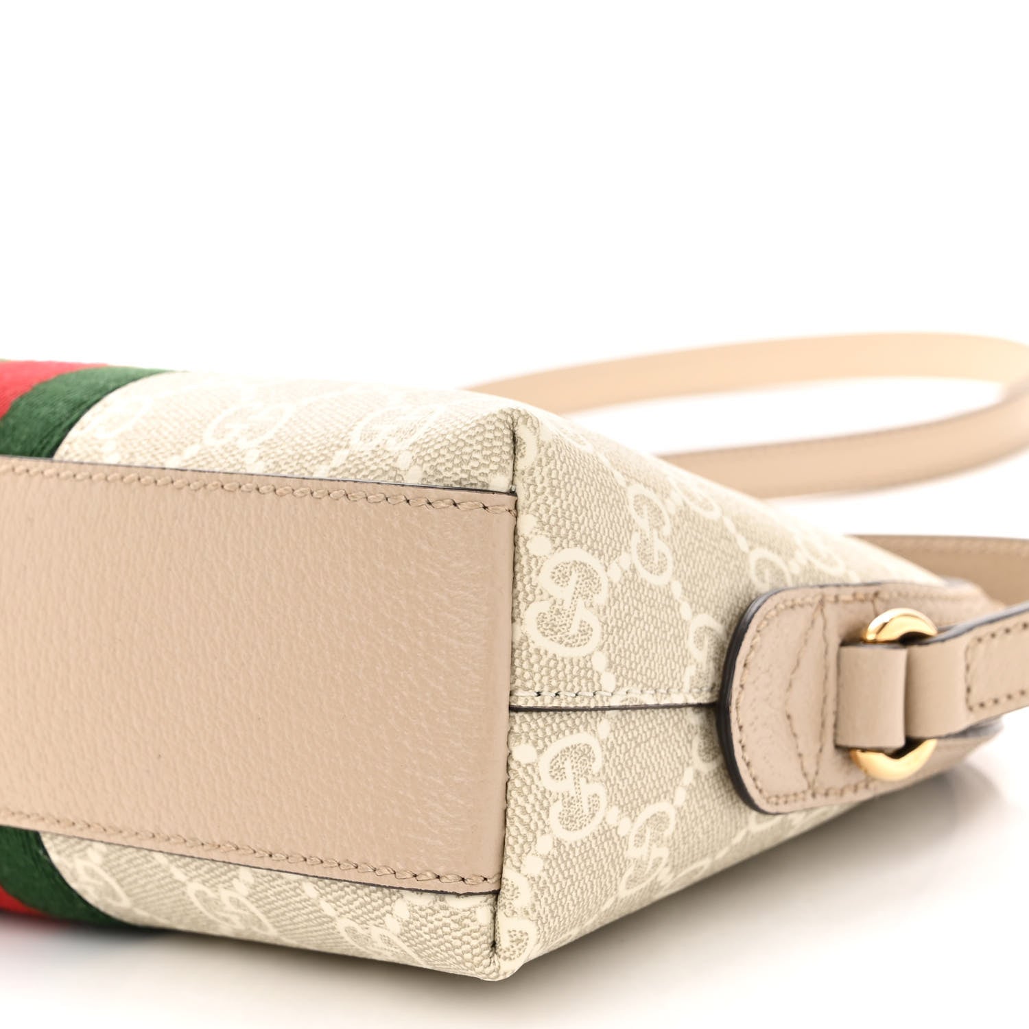 Gucci GG Supreme Monogram Textured Dollar Calfskin Web Small Ophidia Dome Shoulder Beige Mystic White Oatmeal 9 of 9