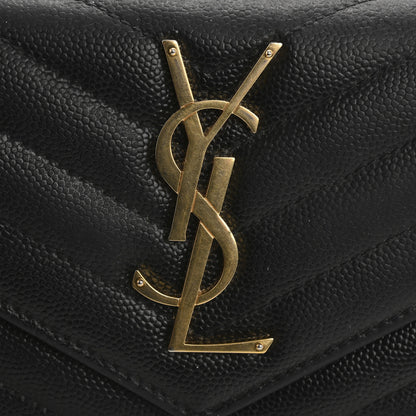 Saint Laurent Grain De Poudre Matelasse Chevron Monogram Flap Wallet Black 10 of 14