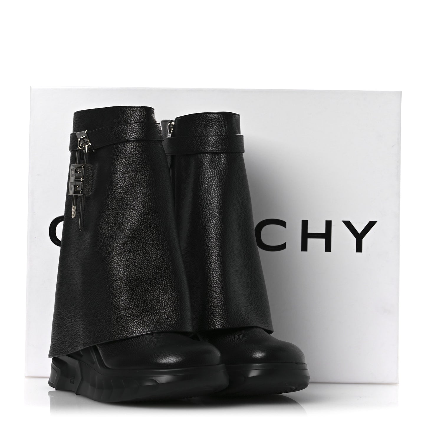 Grained Calfskin Shark Lock Biker Ankle Boots 40 Black