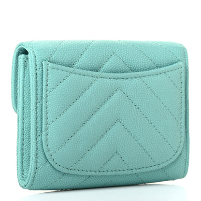 Chanel Caviar Chevron Quilted Flap Card Holder Green 2 of 4