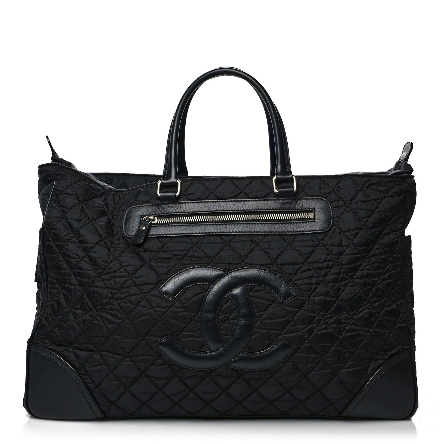 Nylon Quilted Calfskin Large CC Tote Bag Black