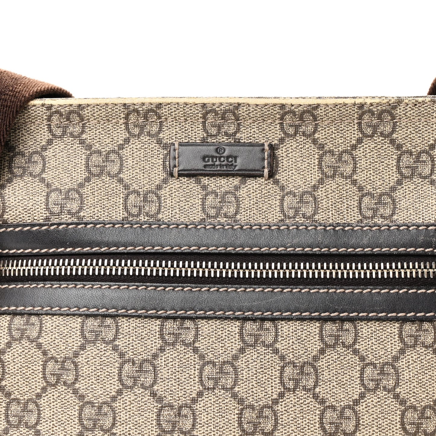 GG Supreme Monogram Selleria Calfskin Small Flat Side Zip Messenger Bag Beige Ebony Cocoa Dark Chocolate