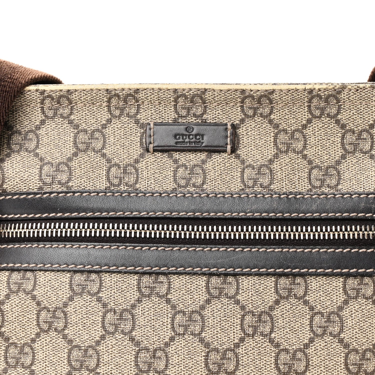 Gucci GG Supreme Monogram Selleria Calfskin Small Flat Side Zip Messenger Bag Beige Ebony Cocoa Dark Chocolate 8 of 12