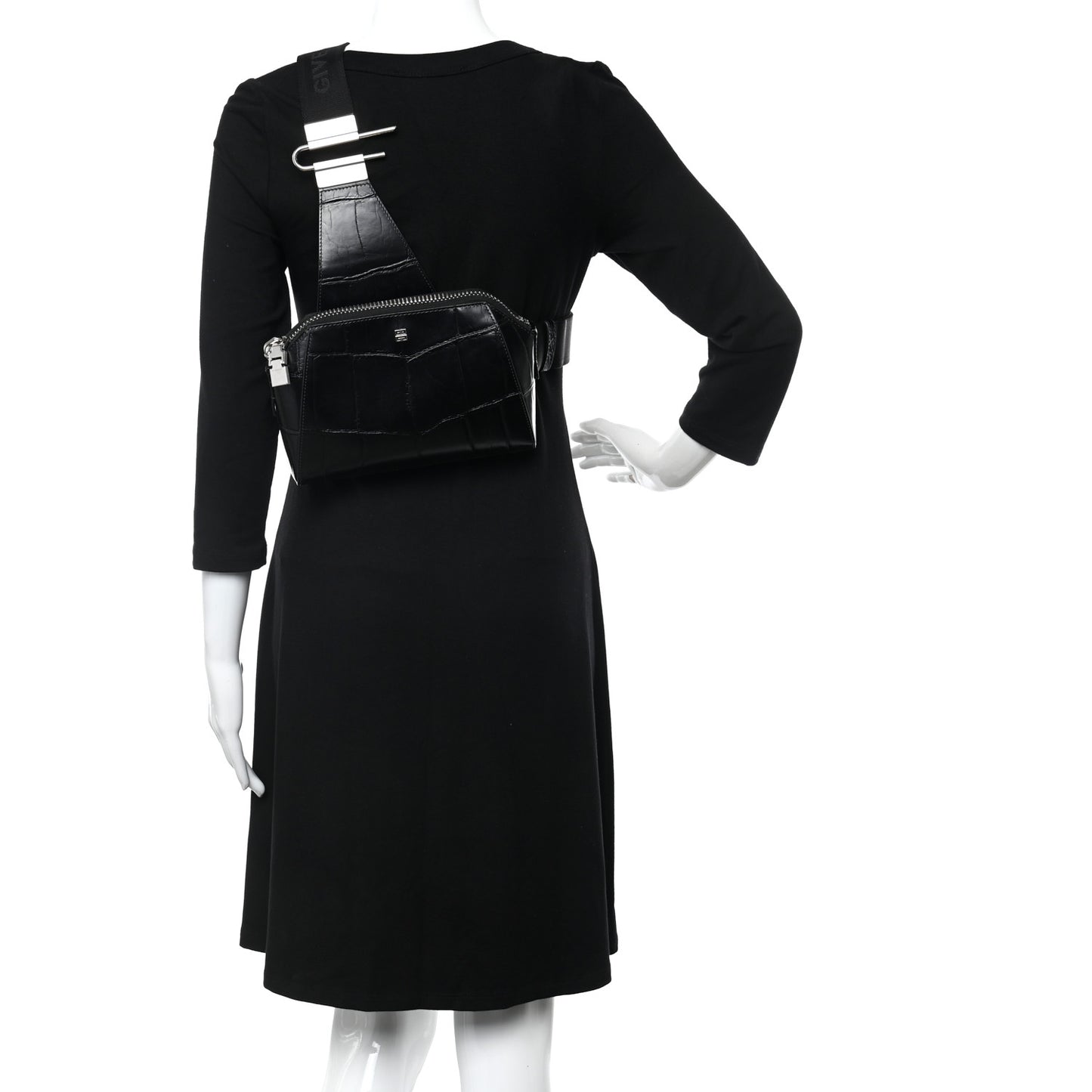 Calfskin Crocodile Embossed Antigona U Crossbody Bag Black