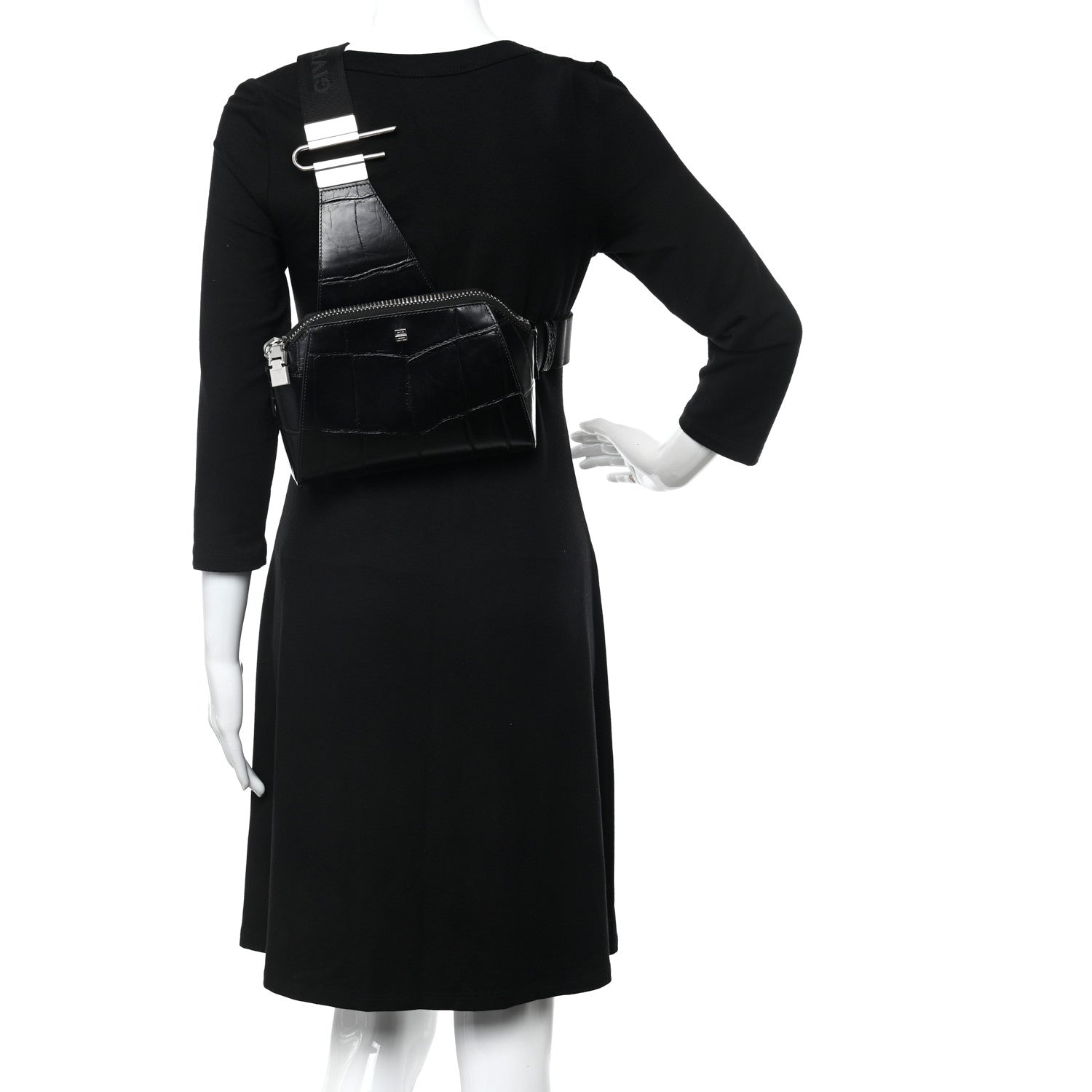 Givenchy Calfskin Crocodile Embossed Antigona U Crossbody Bag Black 2 of 9