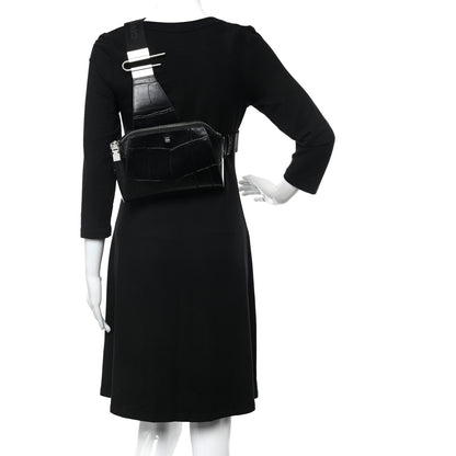 Givenchy Calfskin Crocodile Embossed Antigona U Crossbody Bag Black 2 of 9