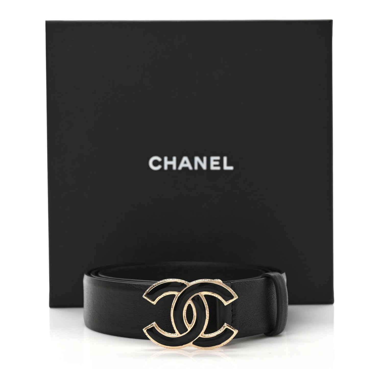 Calfskin Metal Enamel CC Belt 85 34 Black