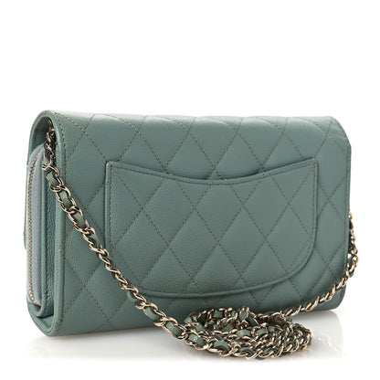 Chanel Caviar Quilted Phone Holder Wallet on Removable Chain Light Blue 4 of 18