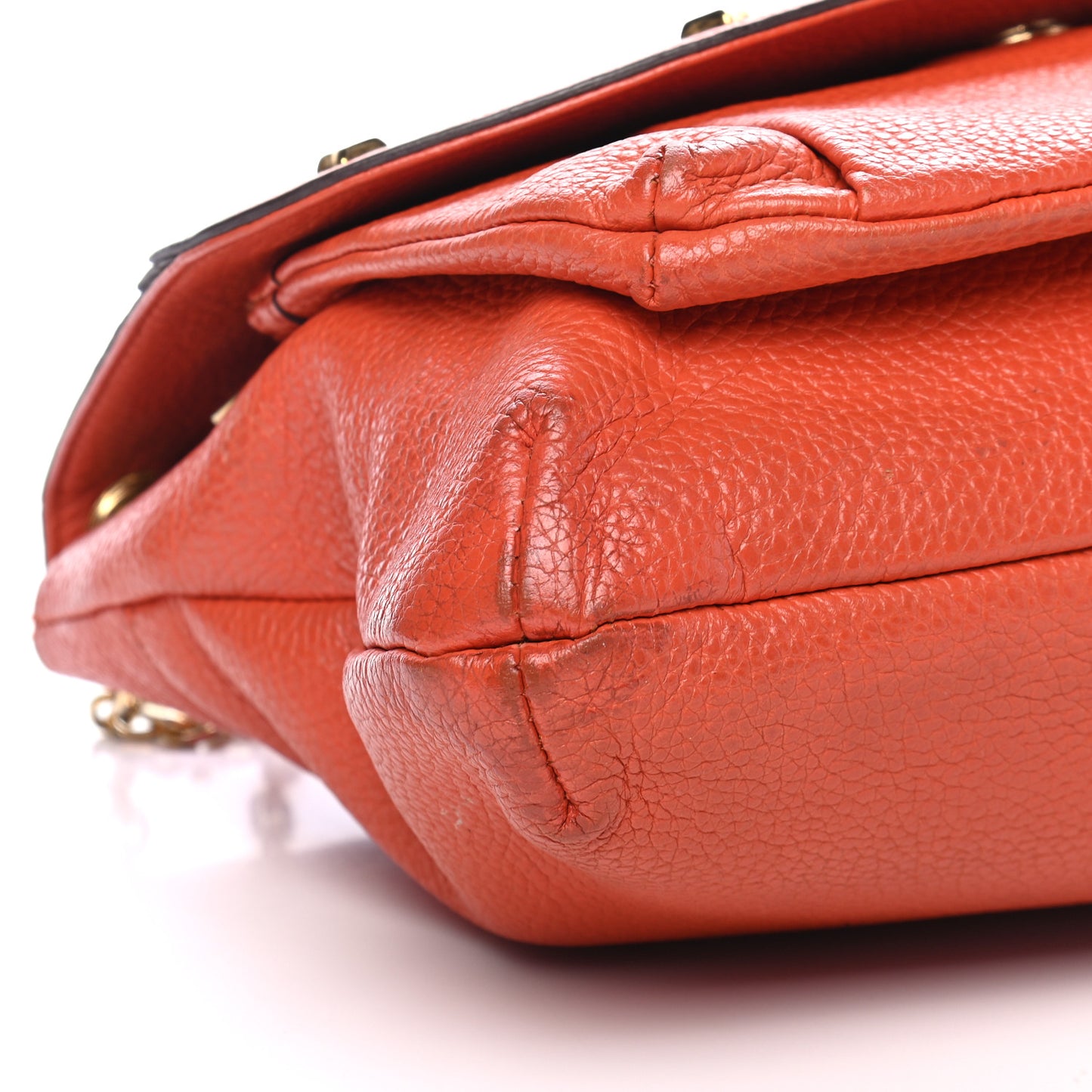 Grained Calfskin Studded Shoulder Bag Orange