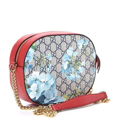 Gucci GG Supreme Monogram Blooms Mini Chain Shoulder Bag Beige Blue Navy Hibiscus Red 2 of 9