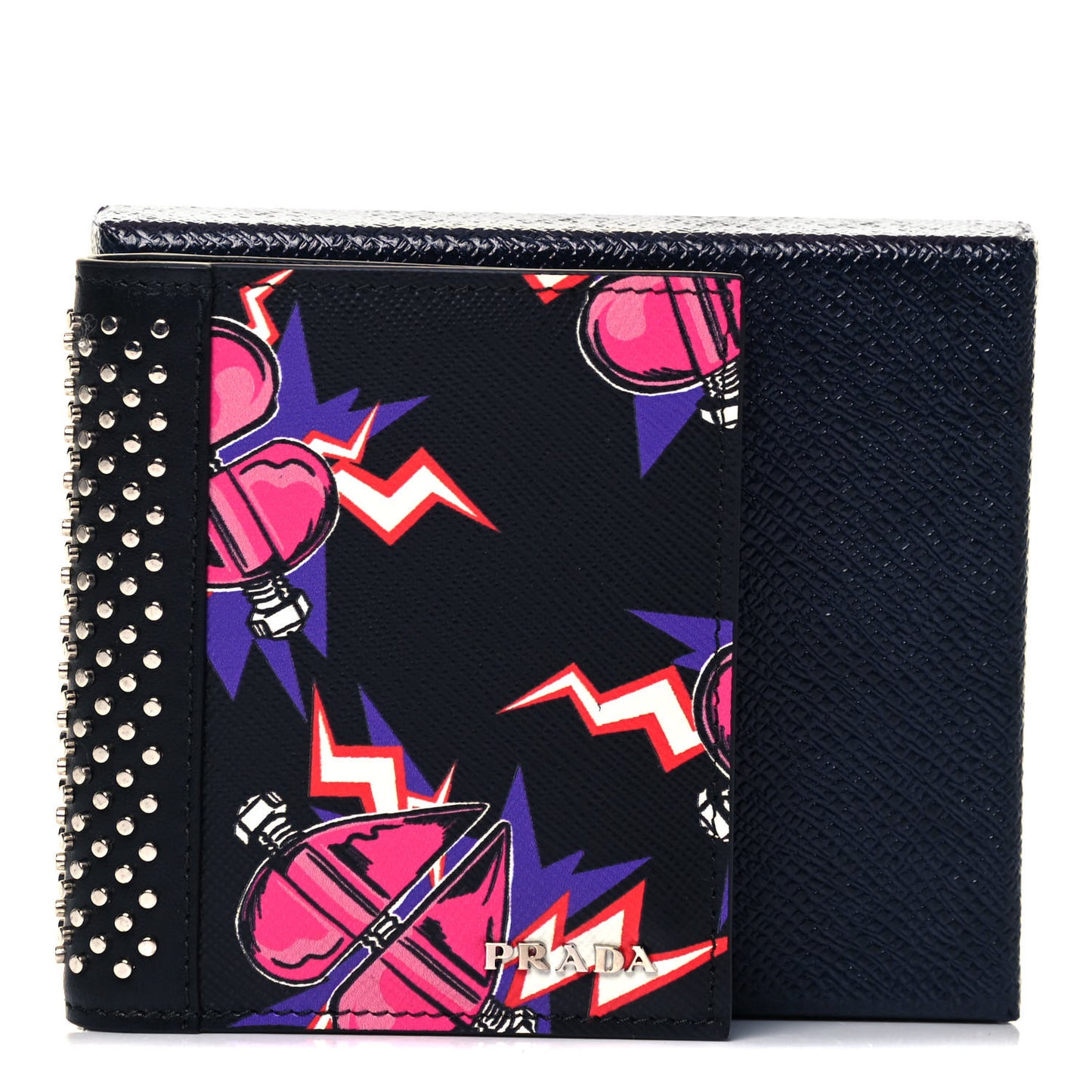 X UNIVERSAL STUDIOS Saffiano Frankenstein Heart Studded Bi-Fold Wallet Fuxia