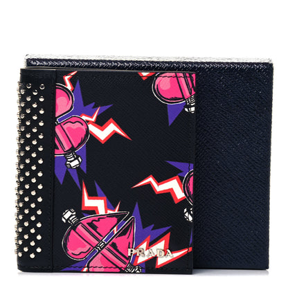 Prada X UNIVERSAL STUDIOS Saffiano Frankenstein Heart Studded Bi-Fold Wallet Fuxia 7 of 7