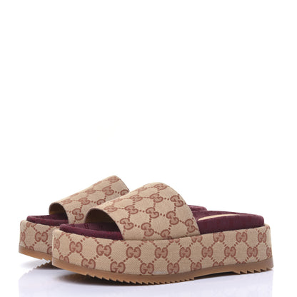 Gucci Canvas GG Monogram Angelina Platform Slide Sandals 36.5 Beige Ruggine 2 of 10