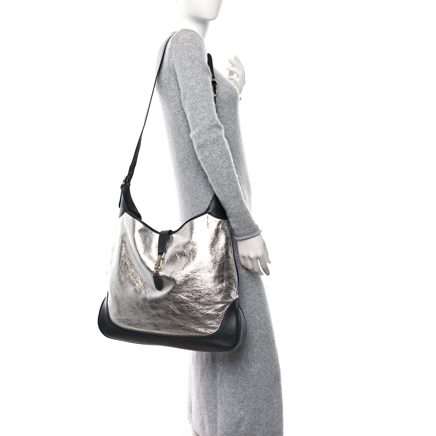 Metallic Calfskin Large Jackie 1961 Shoulder Bag Silver Black