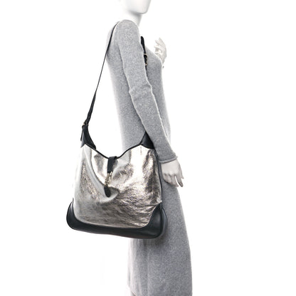 Gucci Metallic Calfskin Large Jackie 1961 Shoulder Bag Silver Black 2 of 8