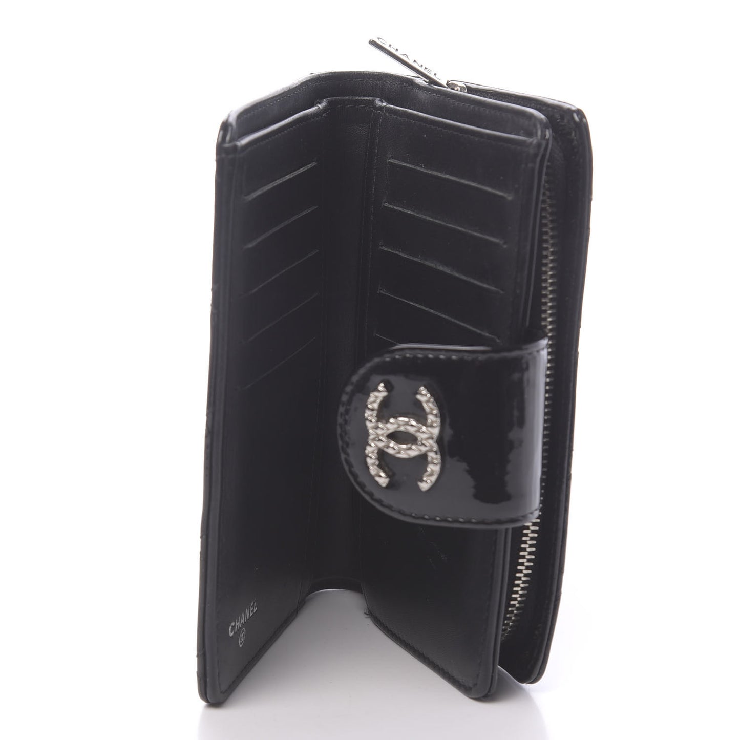 Patent Quilted Brilliant Zipped Pocket Wallet Black