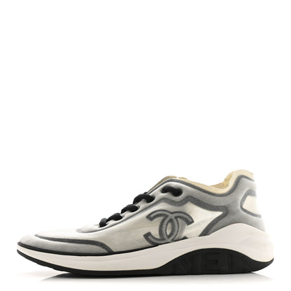Chanel Calfskin Mesh Lycra Womens Logo Sneakers 39 White Grey 1 of 9