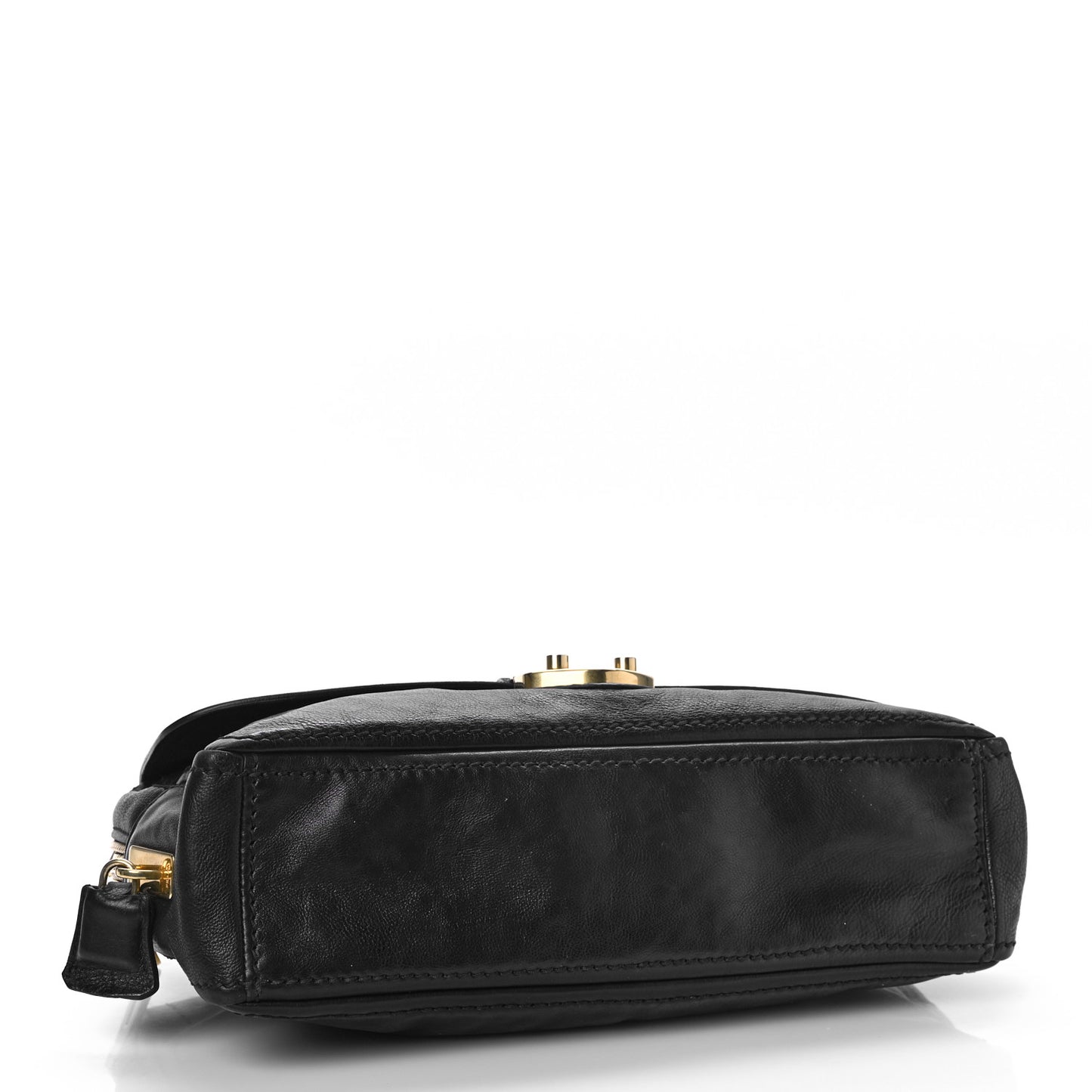 Calf Easy Foldover Pushlock Shoulder Bag Black