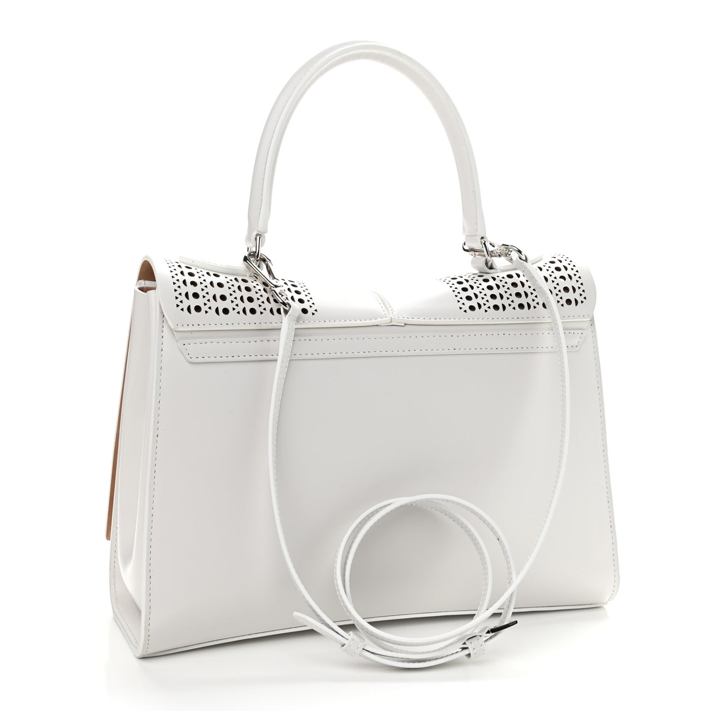 Calfskin Laser Cut Bellechasse 29 Top Handle Bag White