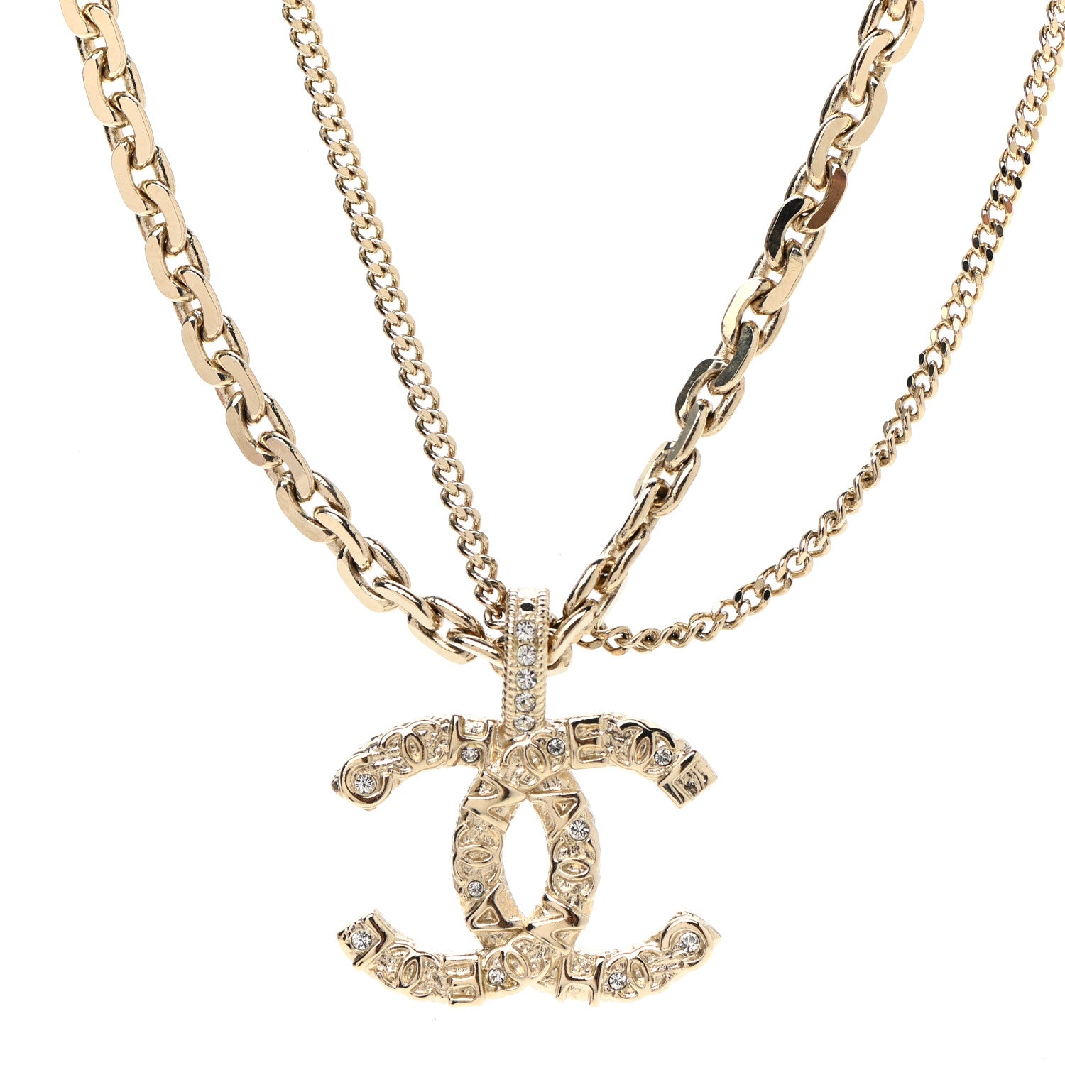 Chanel Crystal CC Multi Strand Chain Necklace Gold 4 of 5