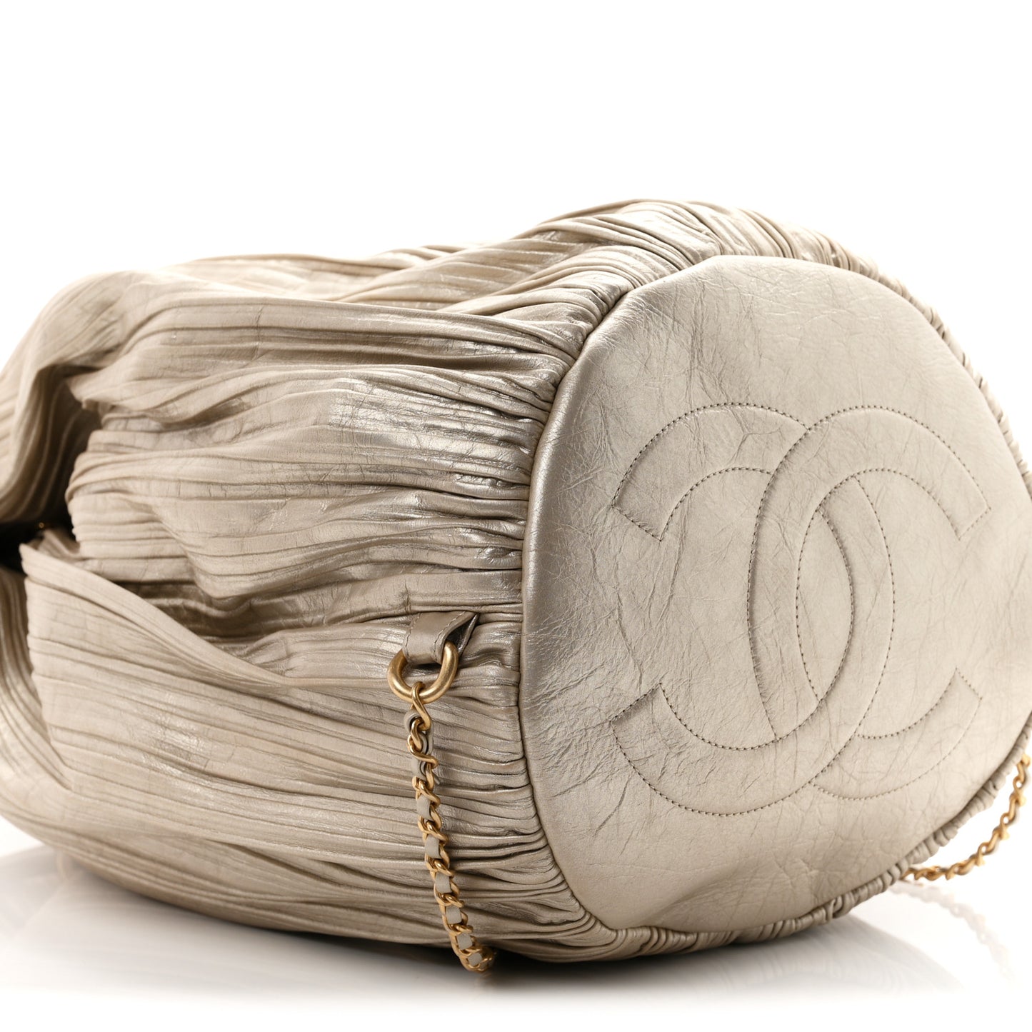 Iridescent Crumpled Calfskin Small Coco Pleats Backpack Gold