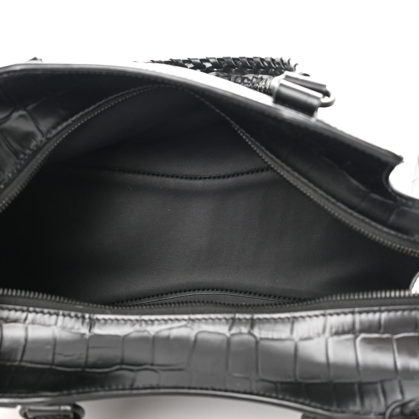 Semi Shiny Calfskin Crocodile Embossed Neo Classic Black Hardware S City Black