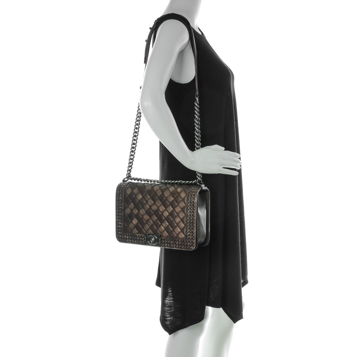 Chanel Faded Calfskin Studded Large Boy Flap Brown Beige 2 of 10