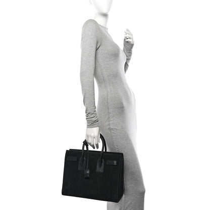 Saint Laurent Suede Crocodile Embossed Small Sac De Jour Black 2 of 11