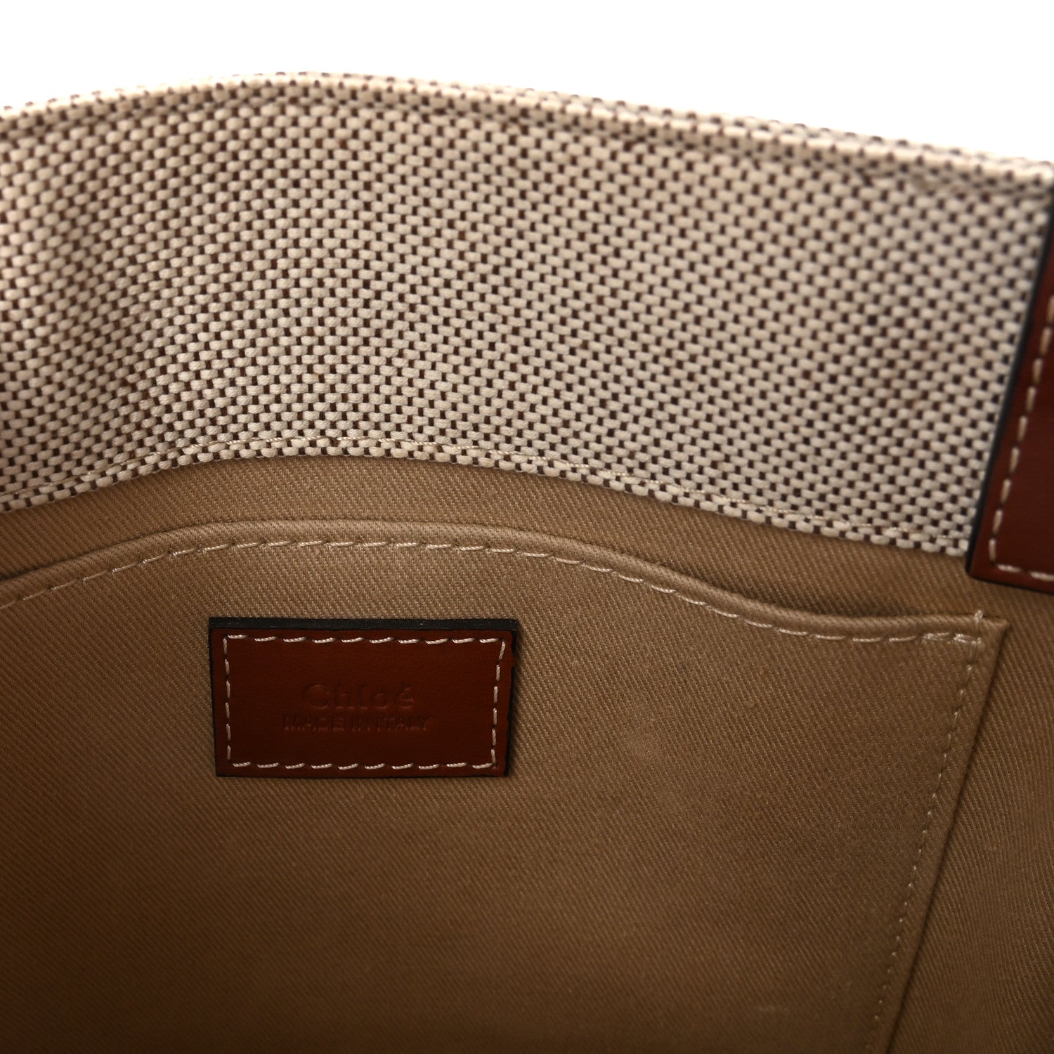 Chloe Cotton Calfskin Small Woody Ribbon Tote  White Brown 6 of 10