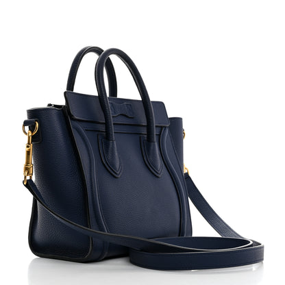 Celine Drummed Calfskin Nano Luggage Deep Blue 2 of 10