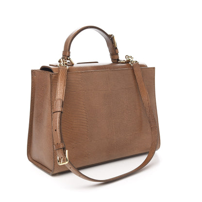 Dolce & Gabbana Lizard Embossed Calfskin Large Monica Top Handle Bag Brown 2 of 8
