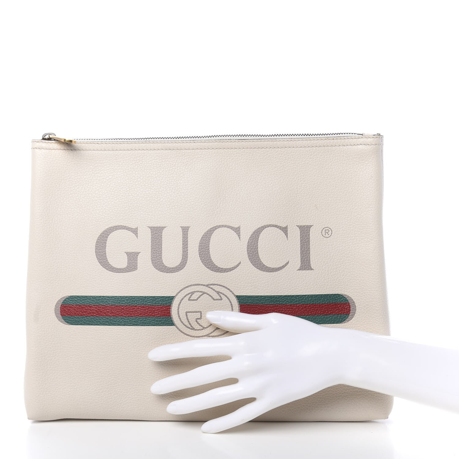 Gucci Pebbled Calfskin Medium Logo Portfolio Clutch White 2 of 8