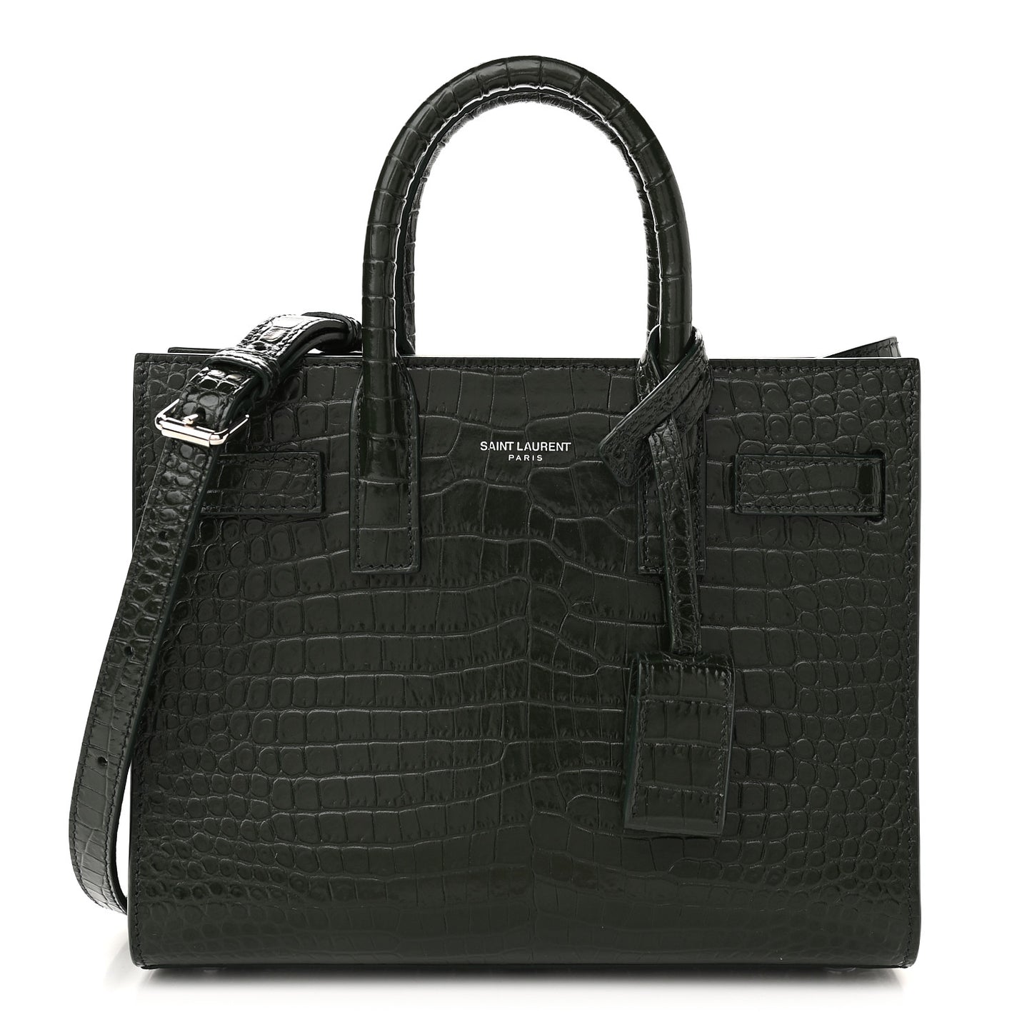 Calfskin Crocodile Embossed Nano Sac De Jour Dark Green