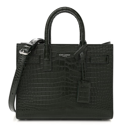 Saint Laurent Calfskin Crocodile Embossed Nano Sac De Jour Dark Green 1 of 10