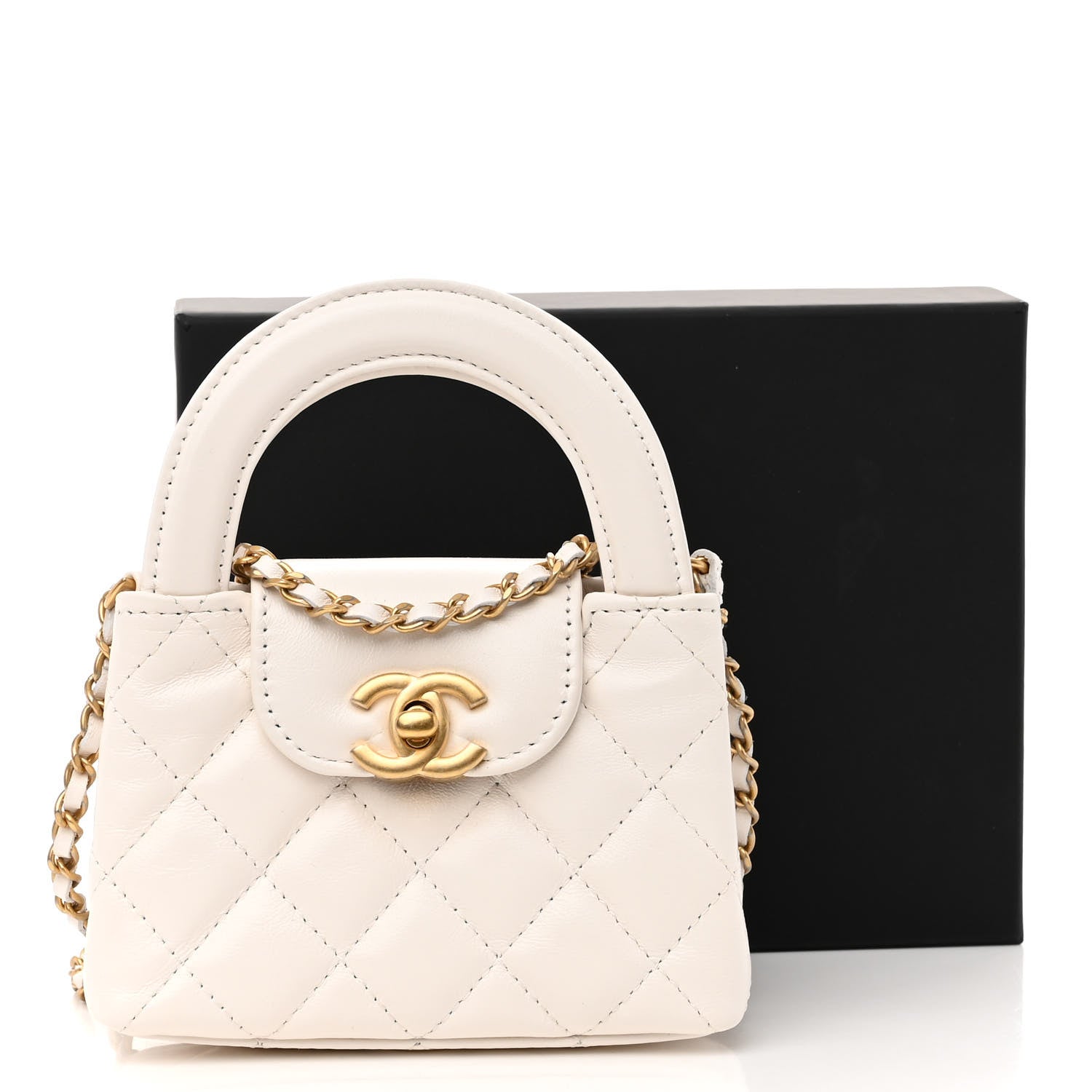 Chanel Shiny Aged Calfskin Quilted Mini Nano Kelly Shopper White 11 of 11