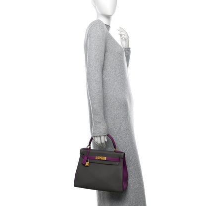 Hermes Togo Horseshoe Kelly Retourne 28 Etain Anemone 3 of 13