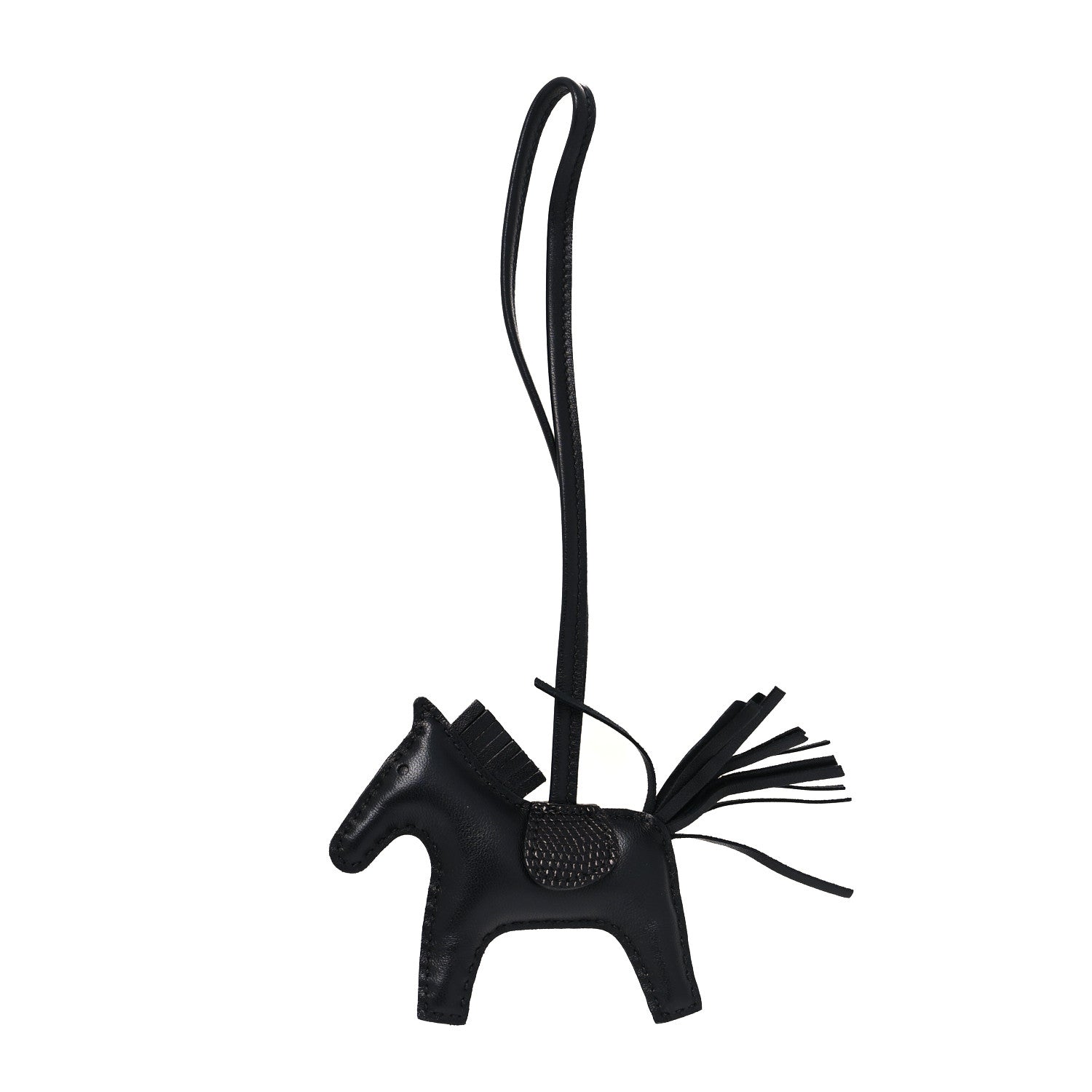 Hermes Milo Lambskin Lizard Touch Grigri Rodeo Horse Bag Charm PM So Black 1 of 3