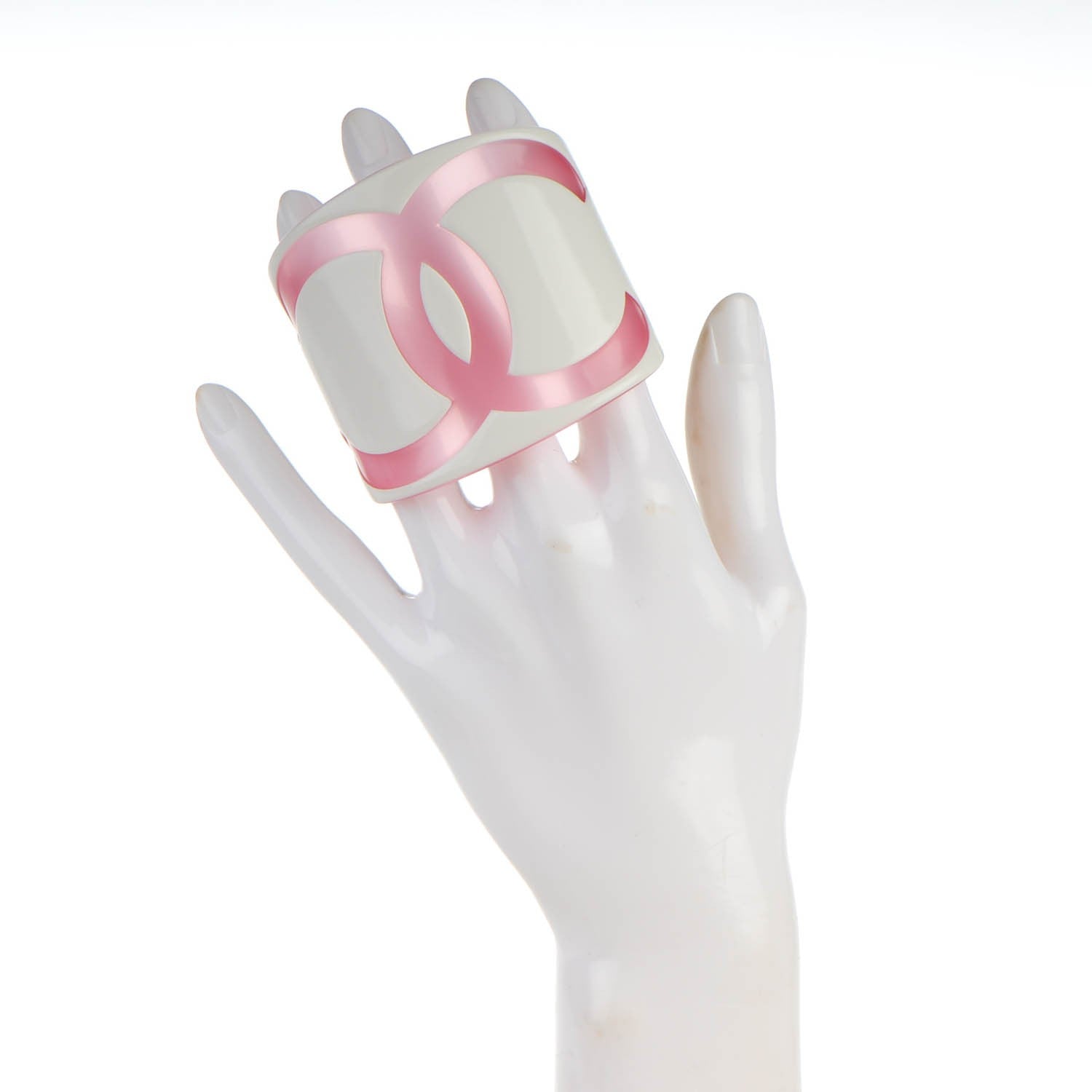 Chanel Resin CC Wide Cuff White Pink 2 of 4