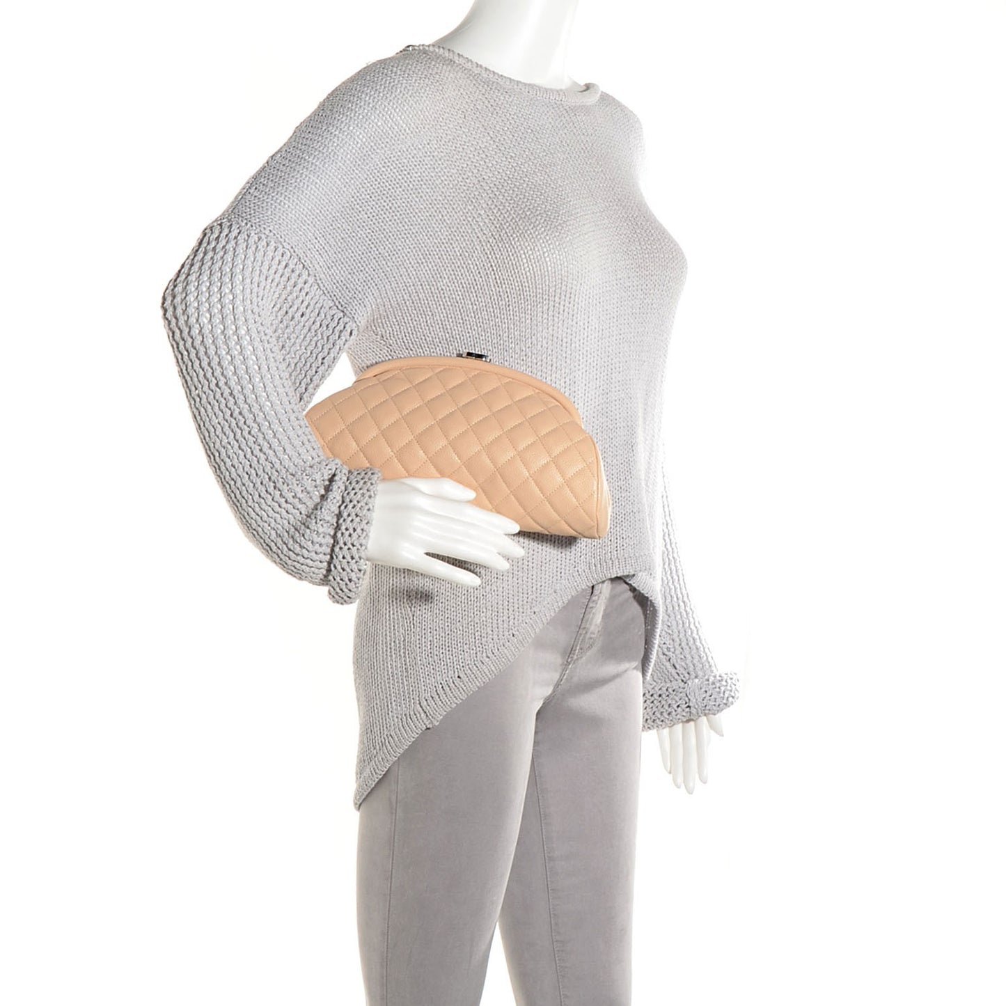 Caviar Quilted Timeless Clutch Beige Clair