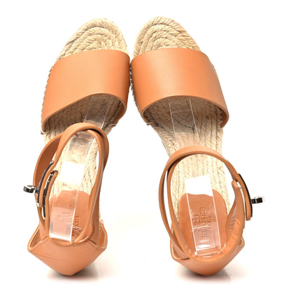 Hermes Calfskin Tipoli Espadrille Wedge Sandals 37 Gold 2 of 8