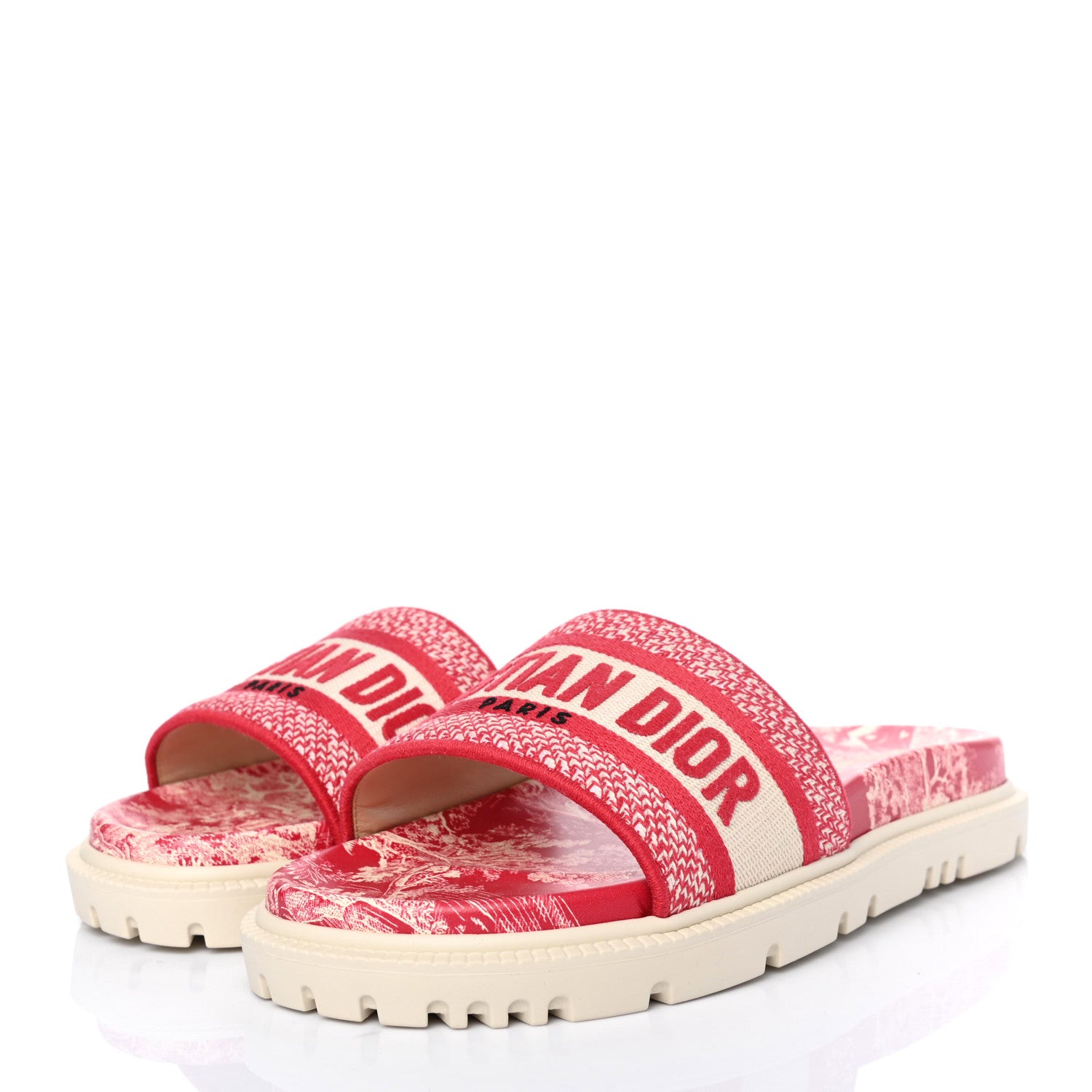 Christian Dior Canvas Toile de Jouy Embroidered Dway 10mm Slide Sandals 37.5 Off White Raspberry 3 of 8