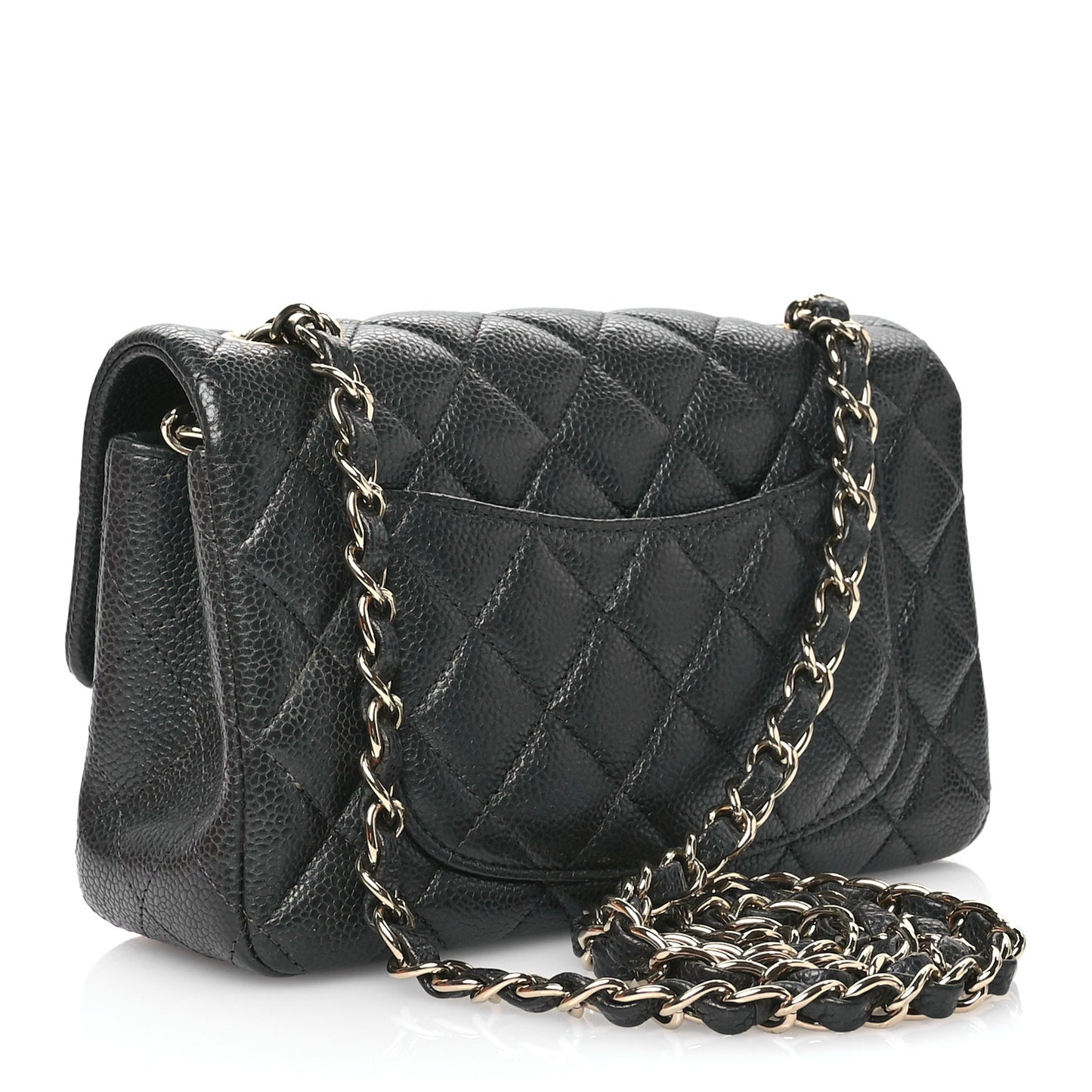 Metallic Caviar Quilted Mini Rectangular Flap Dark Grey