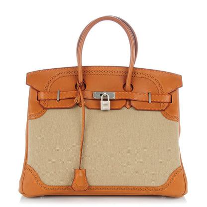 Hermes Barenia Toile Ghillies Birkin 35 Fauve 1 of 28