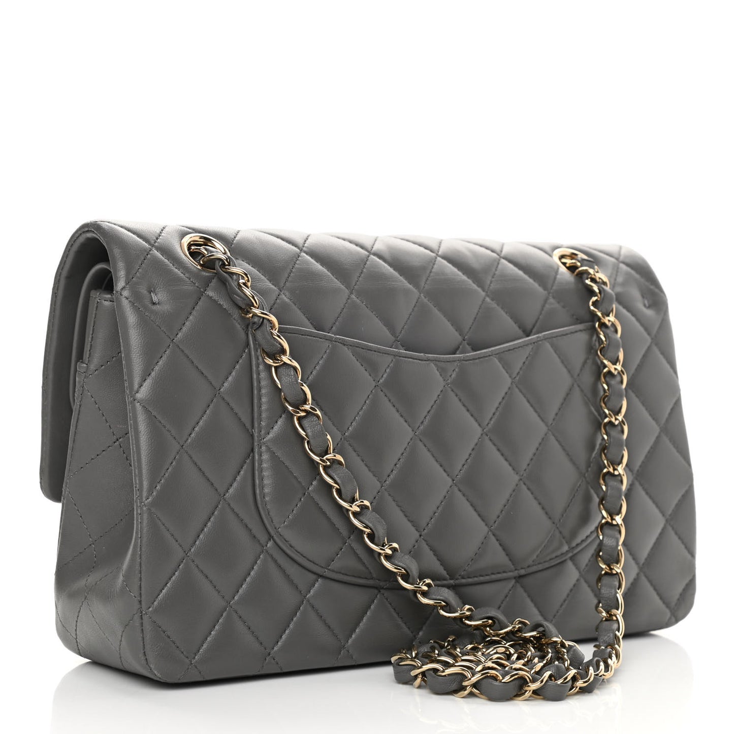 Lambskin Quilted Medium Double Flap Dark Grey