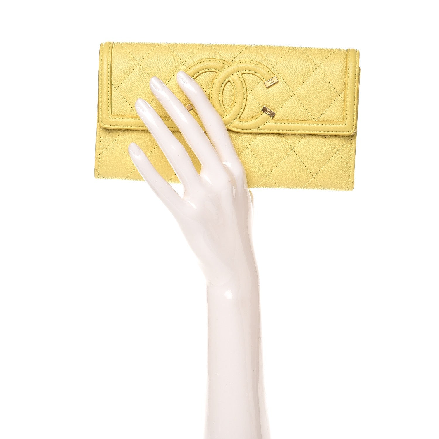 Chanel Caviar Quilted Filigree Flap Wallet Yellow 2 of 10