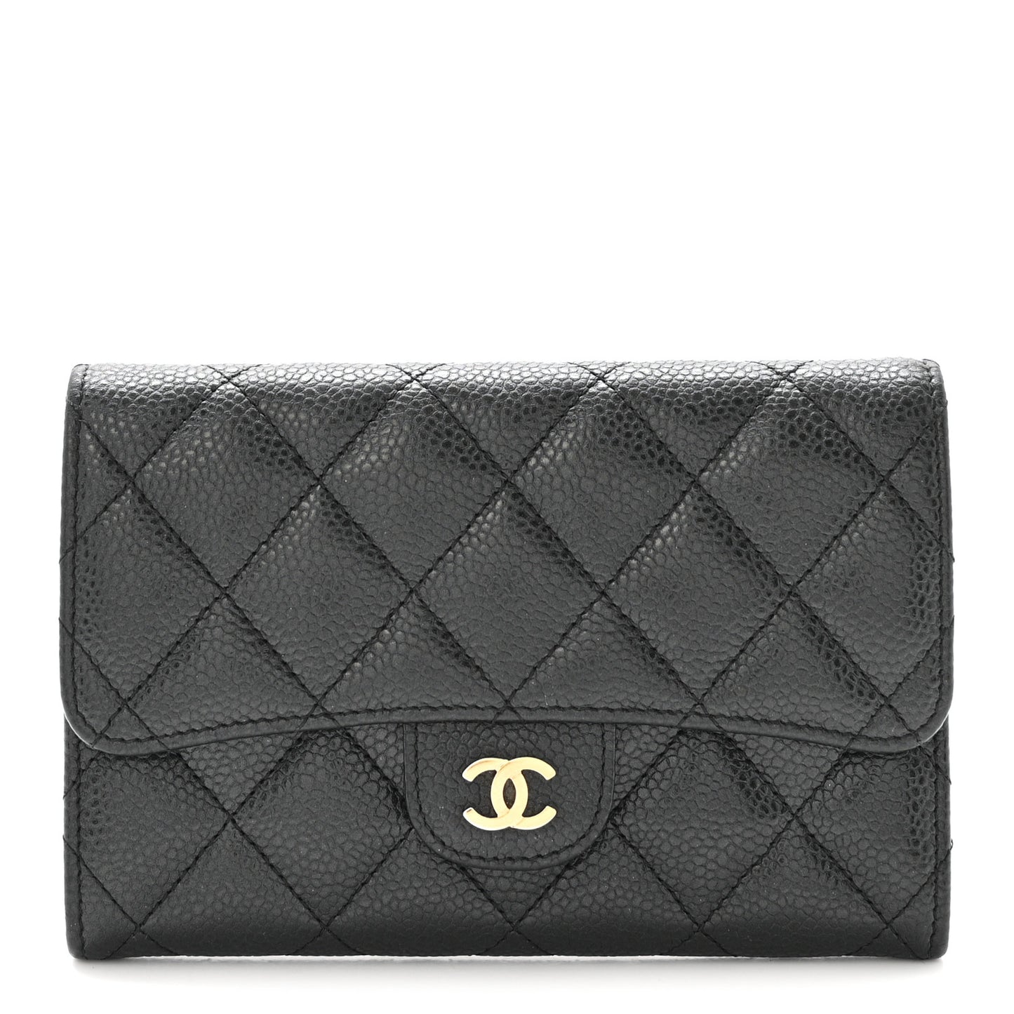 Caviar Quilted Small Flap Wallet Black