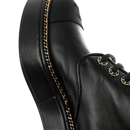 Chanel Calfskin Grosgrain Chain Lace Up CC Short Boots 38 Black 9 of 11