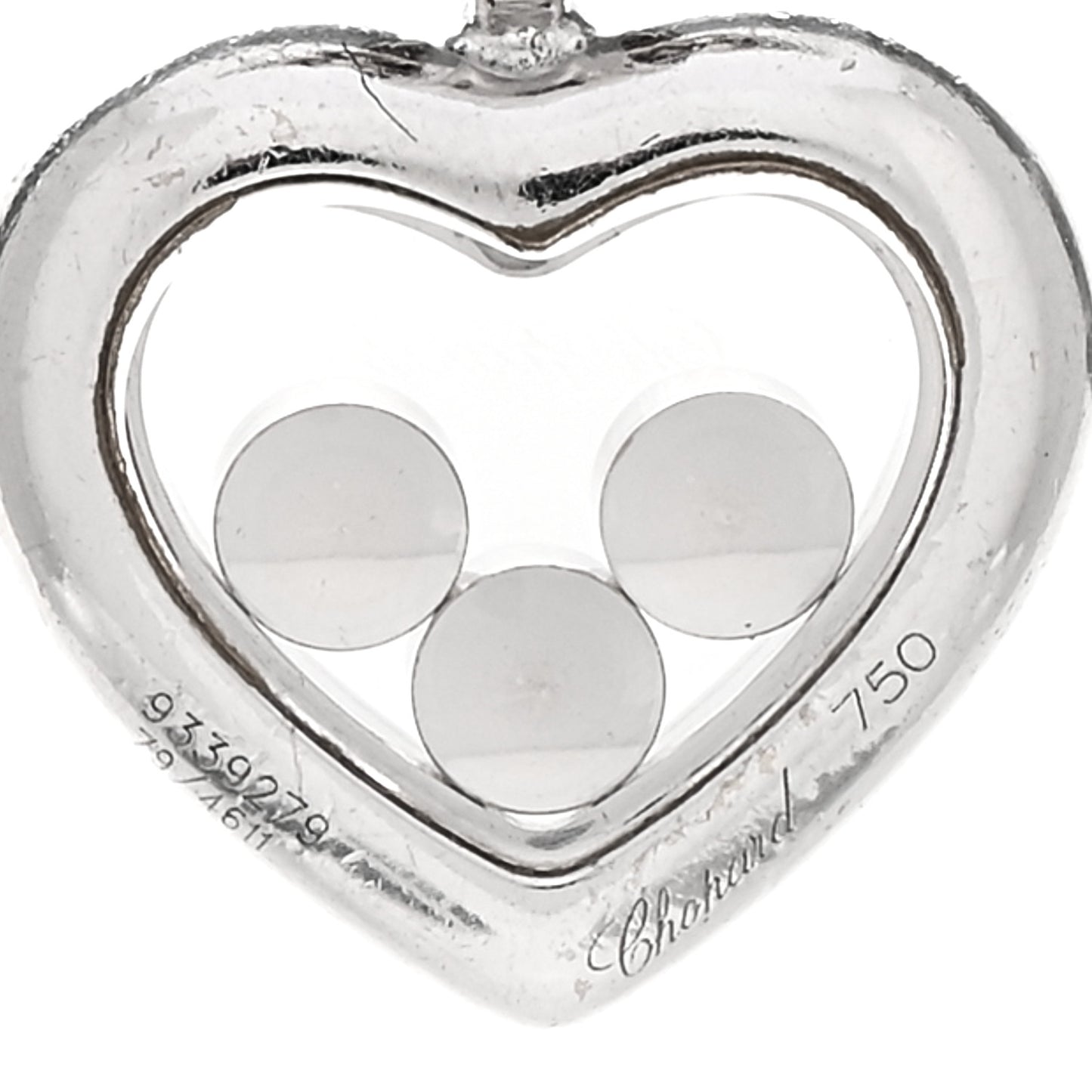 18K White Gold 3 Happy Diamonds Icons Heart Pendant Necklace
