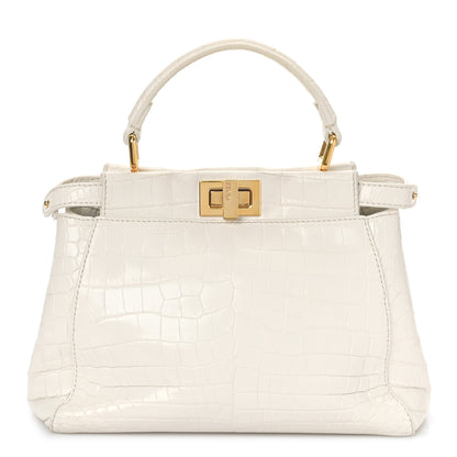 Fendi Shiny Crocodile Shiny Nappa Mini Peekaboo Iconic Satchel White 1 of 9