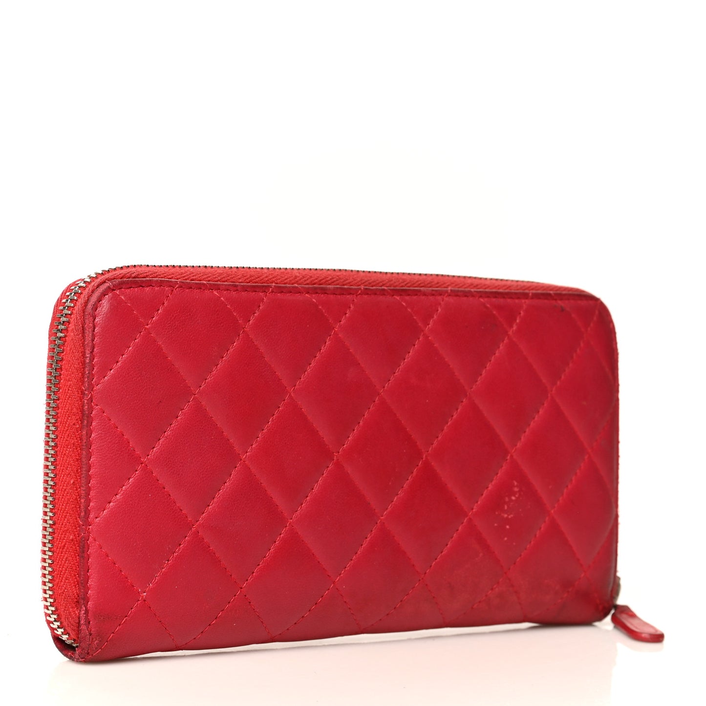 Lambskin Quilted Large Gusset Zip Around Wallet Red